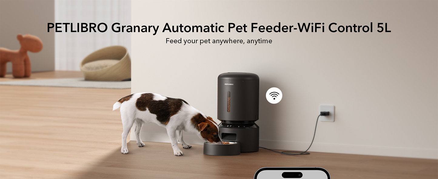PETLIBRO Automatic Cat Feeder, 5G WiFi Automatic Dog Food Dispenser with Freshness Preservation, 5L Timed Pet Feeder with Low Food Sensor, Up to 10 Meals Per Day, Granary Black