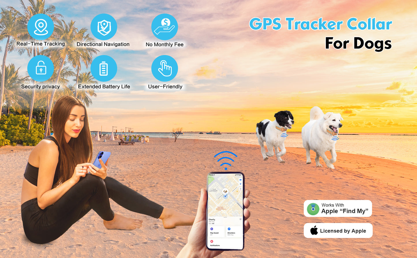 2-in-1 GPS Tracker for Dogs: Smart Collar with Real-Time Location, No Monthly Fee, Unlimited Range (iOS Only) GPS Tracker Dog Collar- Ideal for Small, Medium Large Dogs(Tracker Included) (Brown)
