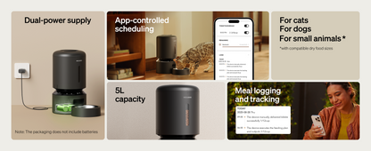 PETLIBRO Automatic Cat Feeder, 5G WiFi Automatic Dog Food Dispenser with Freshness Preservation, 5L Timed Pet Feeder with Low Food Sensor, Up to 10 Meals Per Day, Granary Black