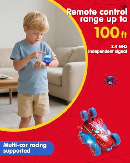 Spider Toy for Boys, Remote Control Watch Toy for Kids, Mini RC Car with LED Light and Wrist Strap for Indoor and Outdoor Play, Birthday for Toddlers