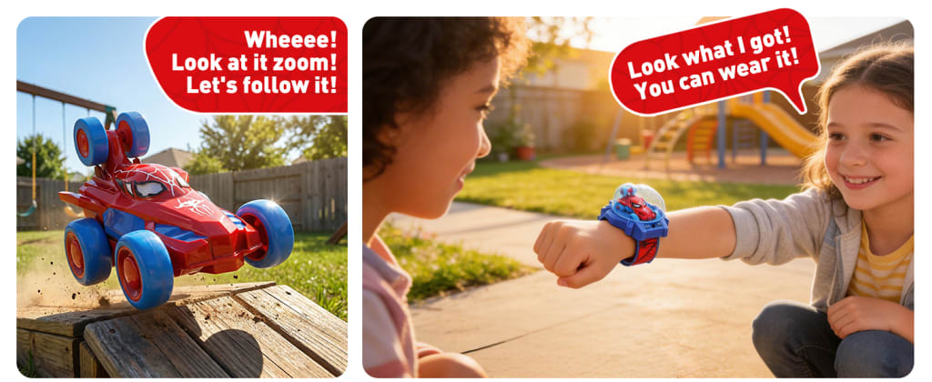 Spider Toy for Boys, Remote Control Watch Toy for Kids, Mini RC Car with LED Light and Wrist Strap for Indoor and Outdoor Play, Birthday for Toddlers